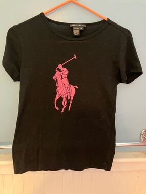 Ralph Lauren Black Short-Sleeve Tee with Pink Polo Player